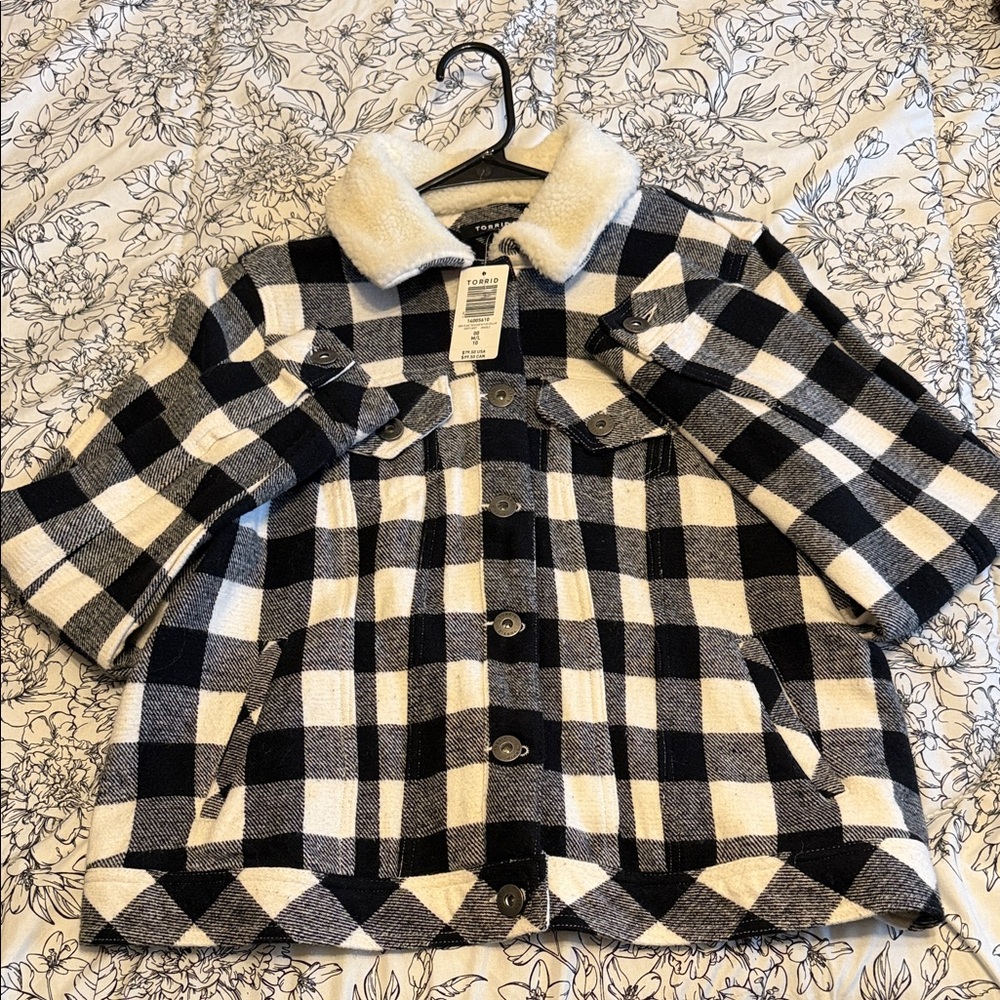 Plaid Jacket with Sherpa Collar